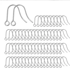 【新着商品】[Arti-Cipes] 316ステンレス ピアスフック （約50個）セット 釣針ピアス 金属アレルギー対応 ピアス金具 ジュエリー用 リング パーツ DIY材料 手作り (銀 50個)