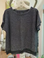 ストレッチ 銀糸パール ラメニット f/ブラック/ダンス衣装/日常