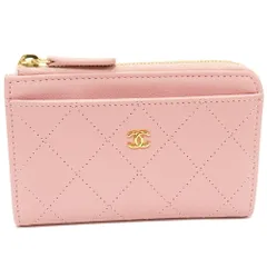 シャネル カードケース付きコインケース フラグメントケース マトラッセ クラシック ジップコインパース ゴートスキン ピンク ゴールド金具