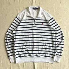 現行タグ　完売品　archive　POLO RALPH LAUREN　ポロラルフローレン　パイル生地　ハーフジップ　スウェット　細ボーダー柄　ポニーロゴ刺繍　TALONジップ　L　アメカジ　Striped Terry Quarter-Zip Pullover