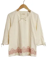 ピンクハウス PINK HOUSE コットン カットソー L レース プリント リボン ベージュ ピンク トップス