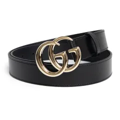 グッチ 625839 ダブルG スリムベルト #85 レザー ブラック ライトゴールド金具 GUCCI（未使用保管品）