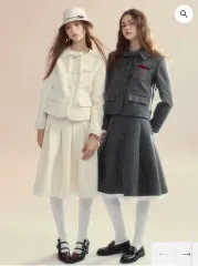 Sunset Park刺繍 リー リボン ショート丈 ジャケット ミドル丈 タック シャーリング スカート