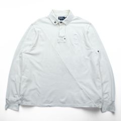 Polo Ralph Lauren 90年代 ビッグポニー ラガーシャツ 長袖 ポロ XL ホワイト エルボーパッチ CUSTOM FIT 鹿の子