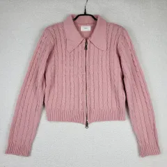 ANNEレディース クロップド ニット ジップアップ カーディガン (F)