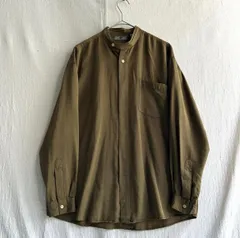 90s USA vintage バンドカラー シャツ/ M チンスト ポリ レーヨン カーキ ブラウン ビンテージ T6-03012-9138