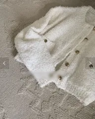 (F) 厚手 ツイード ニット カーディガン ジャケット 二度 着用