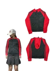 adidas(アディダス) スティッフフィット 赤 黒 バイカラー ジップアップパーカー フード付き S