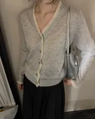 レース Vネック ニット カーディガン