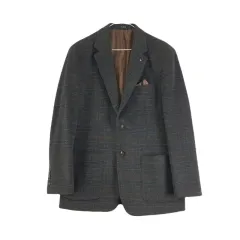 F7077 TUXY メンズ 105 チャコールグレー バイカラー チェック シングル ジャケット/ダーク
