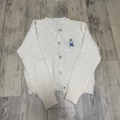 ベア 刺繡 クロップド カーディガン