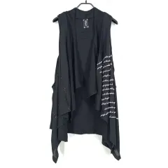 ヴィンテージ レディース シフォンレイヤード マイクロパール オープン ニットベスト 黒 ( HU25158 )