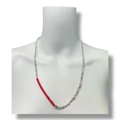 参考上代14,300円 未使用品 NEONSIGN Ne-Tube Chain エヌイーチューブチェーン ビーズチェーンネックレス アクセサリー ネオンサイン N1696-4 レッド シルバー 1510A1