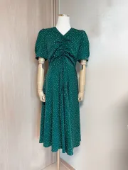 ホットピンク シャーリング ドット ロング丈ワンピース