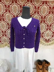 ポロ Ralph Lauren(ラルフローレン) 紫 ケーブル編み コットンニット カーディガン