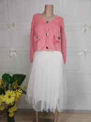 アンゴラ風 9分袖 クロップド カーディガン