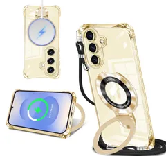 【特価】リング付き TPU ネック ショルダー ア MagSafe対応 SC-51F 縄掛けケース 透明 クリア 肩掛け 斜めかけ 韓国 ケース 可愛い 縄掛け カバー 用 丸型スタンド付き 縦横両対応 耐衝撃 S25 ストラップホール付き あいほん ギャラクのサムネイル