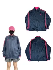 adidas(アディダス) ネイビー ピンク 3本線 トラックトップス ジャージ M