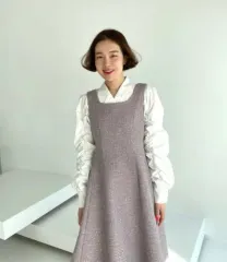 ハーシー 0109 製作 スクエアネック ツイード フレア ロング レイヤード ワンピース ライトパープル F