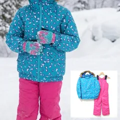 高性能【BURTON】バートン スノボ スノーボード 上下セット ジャケット ブルゾン スキー セットアップ レオパード ヒョウ柄 青 ブルー ピンク 防寒着 女の子 キッズ ガールズ サイズM 7/8 120～140相当 /M43753jQ