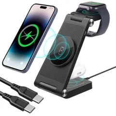 ワイヤレス充電器 3in1 充電スタンド magsafe 3in1 iphone iwatch充電器 18Ｗ急速充電 置くだけ マグネット式充電 スマホ・AirPods・iwatchに同時に充電 折り畳み式 コンパクト iphone12/13/14/15/ｍａ