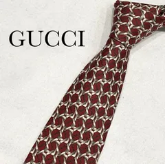 【極美品】GUCCI グッチ ネクタイ ブランド ハイブランド 高級ブランド チェーンパターン ワインレッド シルク GG柄 GGパターン