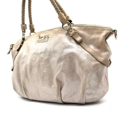 【希少】COACH y2k handbag opart metallic leather beige コーチ ハンドバッグ シャンパンゴールド メタリックベージュ オプアート