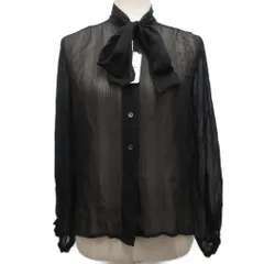 サンローラン パリ SAINT LAURENT PARIS タグ付き 70s 本人期 シルクブラウス シャツ 長袖 ボウタイ 絹 シルク100% 黒 ブラック ■IBO91のサムネイル