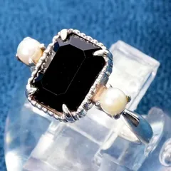 美品 4℃ ブラックストーン パール シルバー リング /24-3848S