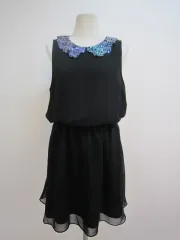 BCBG 黒 シフォン スパンコール ノースリーブ ミニワンピース sp2