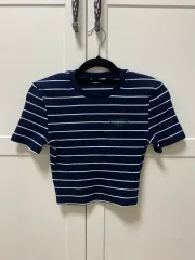 ZARA(ザラ) ネイビー ストライプ クロップドTシャツ