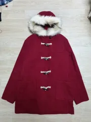 ワイン色ファーフード トグルボタンコート ダッフル 딥レッド ハーフコート 半コート ギャル アウター