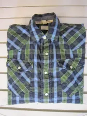 日本 BACK NUMBER シアサッカー グリーン CHECK 男シャツ Sサイズ sp5