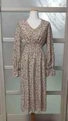 フラワー ロング ワンピース シャーリング Vネック //新品