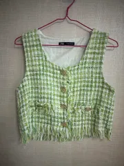 ZARA(ザラ) 緑 ツイード クロップド ベスト M サイズ