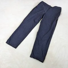 美品 プラステ リネンブレンド スティックパンツ M ネイビー ストライプ PLST テーパード 美脚 洗える 涼しい オフィス カジュアル
