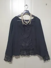 N4297 刺しゅうカラー スクエアネック ブラウス 綿