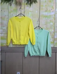 黄色 イエローグリーンショートカーディガン & グリーン フリルスリム スキャット