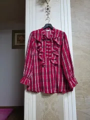 0421 ) フリル チェック ブラウス