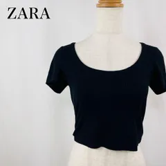 ZARA　ザラ　S　黒　ブラック　Uネック　ショート丈　クロップド丈　半袖リブニットトップス 4217