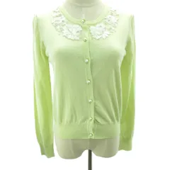 アベニールエトワール Aveniretoile 美品 カーディガン セーター パールボタン レース 緑 ライトグリーン 38 約M ■YHS5