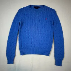 XS) POLO RALPH LAUREN ポロラルフローレン ケーブル編み ラウンドネック ニット ブルー