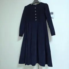 レディース コーデュロイ ロング丈ワンピース ネイビー色