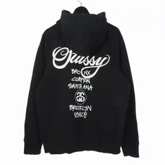 ステューシー STUSSY WORLD TOUR HOODIE ワールドツアーフーディ パーカー M ブラック 黒