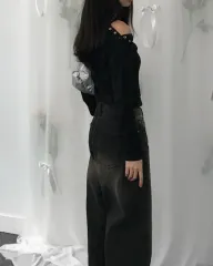 ボタン トップス (チャコール) 1 /ブラック )