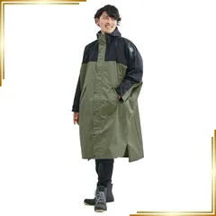 【新品】 [アメトハレ] レインポンチョ 自転車 ポンチョ レインコート リュック対応 通勤通学 収納袋付 防水 防寒 カッパ 雨衣 雨合羽 rain coat 男女兼用 軽量 メンズ レディース AH-100 (JP, アルファベット, L, カーキ×ブ 1