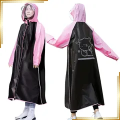 【新品】 [Hyshuker] レインコート 自転車 リュック対応 レインウェア 安全反射テープ付き ロング丈 かわいい 雨具 防水 防風 軽い フェイスカバー付き レインポンチョ 通勤 通学 男女兼用 ブラック+ピンク XL 0