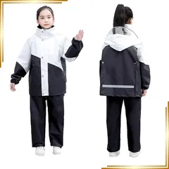 【新品】 [COSWIN] レインコート キッズ子供用 合羽 上下セット レインスーツ ランドセル対応 おしゃれ 防風防水 夜間反射 小学生中学生 男女兼用 通学/自転車/遠足/旅行/アウトドア/梅雨対策 収納袋付き(ホワイト 3XL) 0