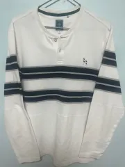 ヘジス 白 ストライプ ヘンリーネック 長袖Tシャツ 105