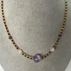 天然石★アメジスト他★パールネックレス★ハンドメイド★ファッション★デザイン★ネックレス